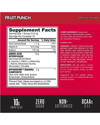 Amino X tabla nutricional