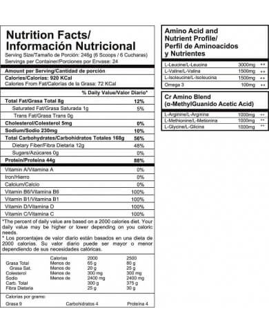 Smart gainer tabla nutricional